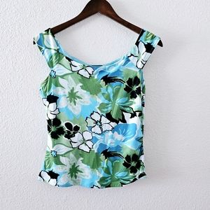 I.N.C tank top size M turquoise green floral print tropical